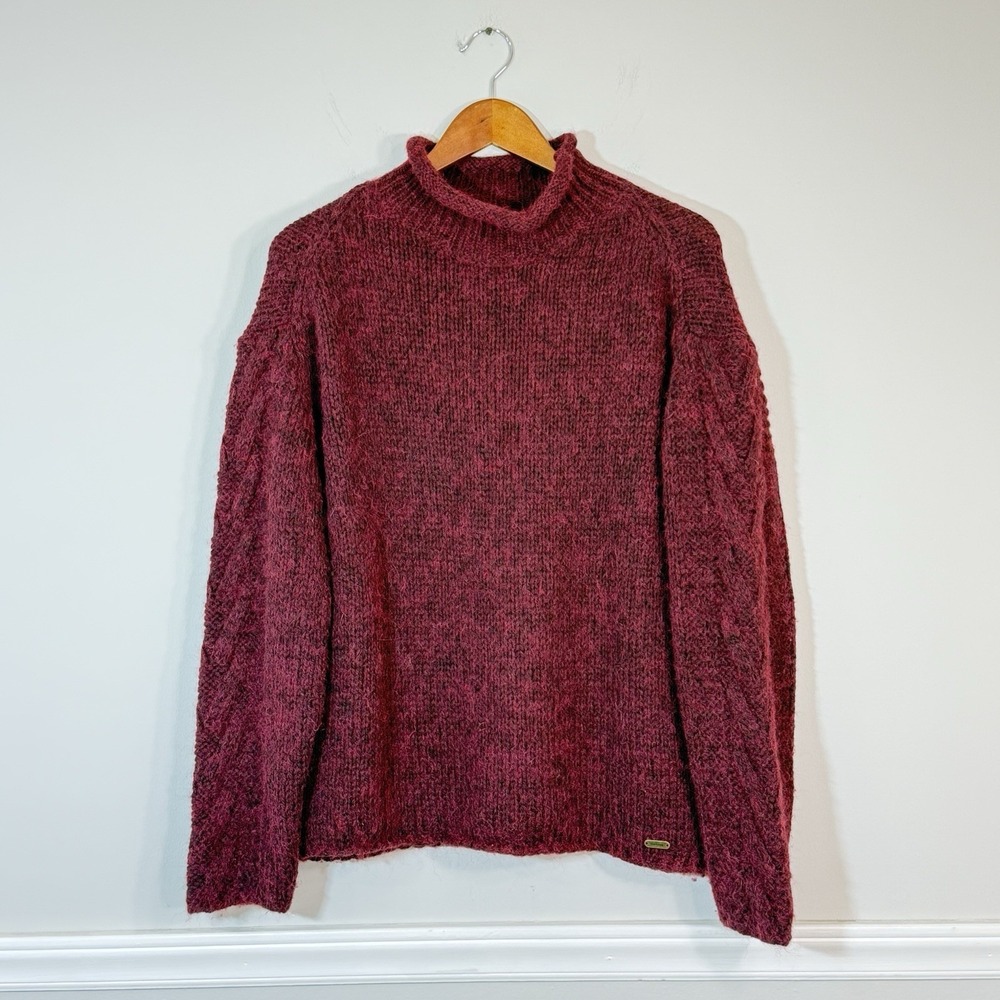 Barbour Maroon Red Alpaca Wool Blend Roll Neck Knit Pullover Sweater US Sz 10